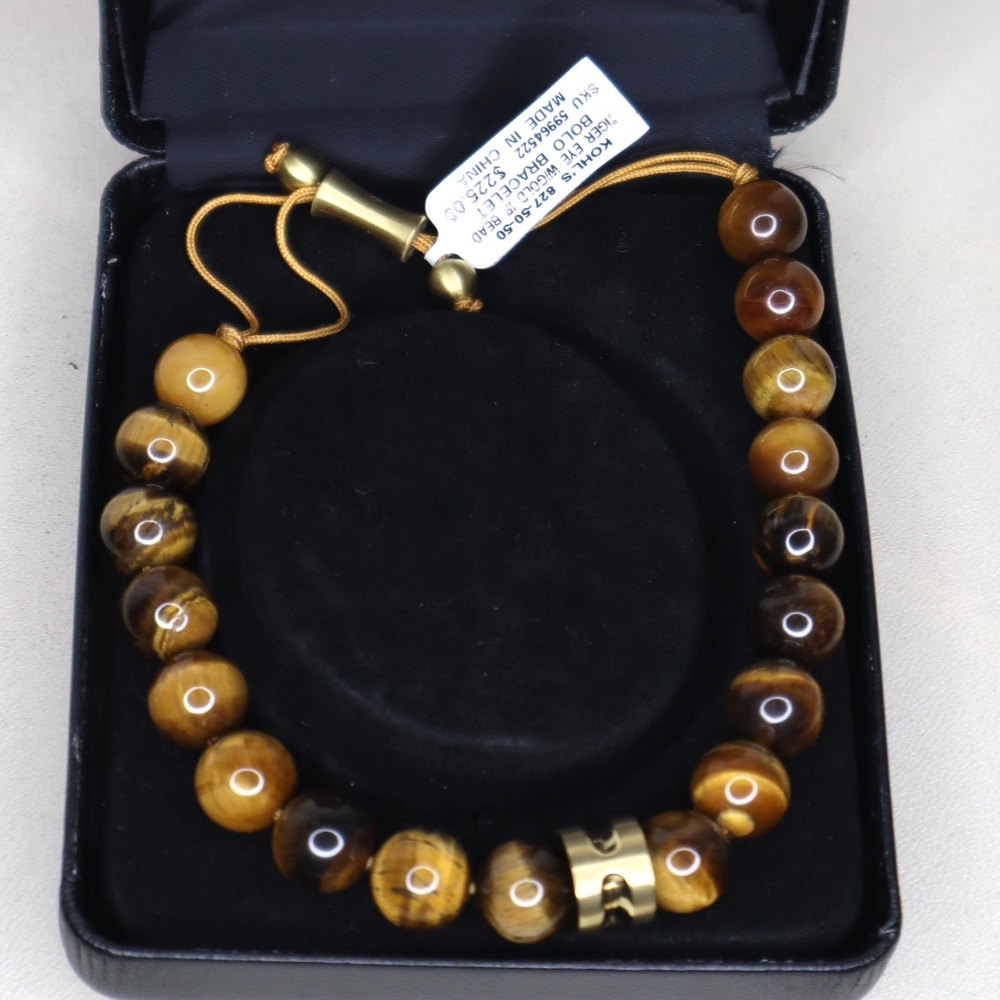 TIGER EYE GOLD IP BEAD BOLO BRACELET